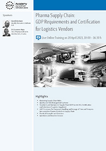 Pharma Supply Chain - GDP Requirements and Certification for Logistics Vendors - Live Online Training